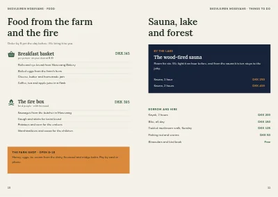 Pages 10–11 of Brochure for glamping in the forest – 16 pages