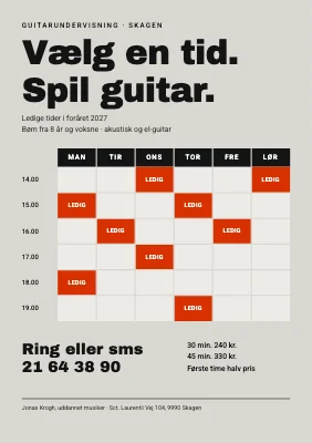 Guitarundervisning — ledige tider