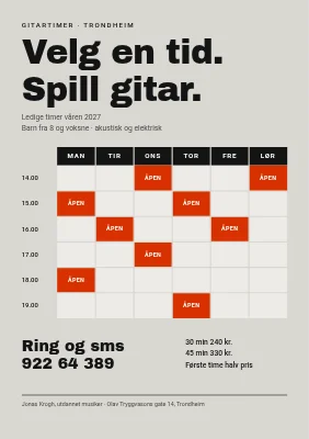 Gitartimer — ledige plasser