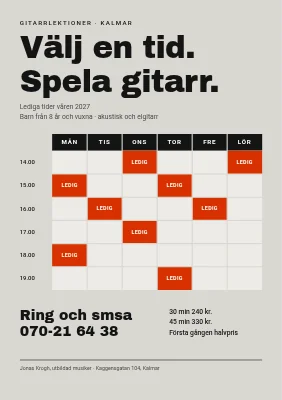 Gitarrlektioner — lediga tider