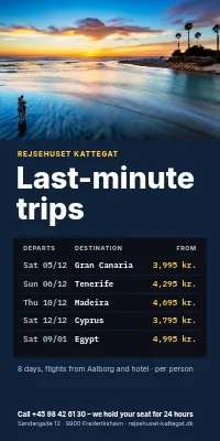 Door poster for a travel agent — last-minute trips