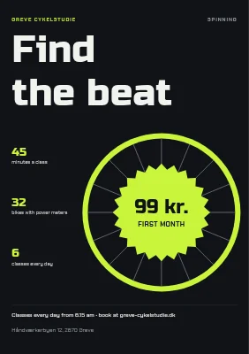 Spinning in Greve: first month 99 kr.