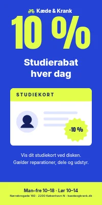 Dørplakat til cykelværksted — 10 % studierabat hver dag