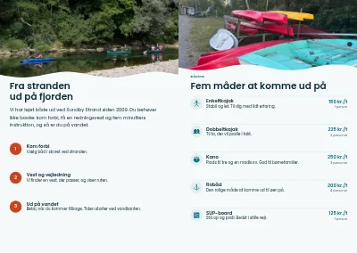 Side 2–3 af Brochure til kajak- og bådudlejning – 8 sider