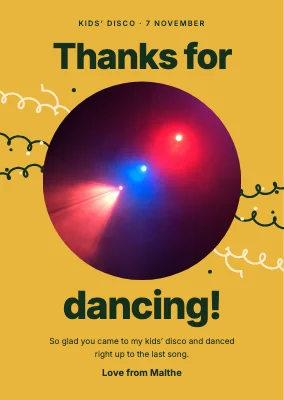 Kids’ disco — thank-you card with disco lights