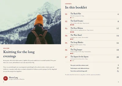 Pages 2–3 of Pattern booklet for a knitwear designer – 24 pages