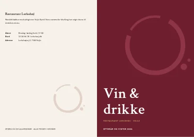 Omslag af Vin- og drikkekort for restaurant – 8 sider