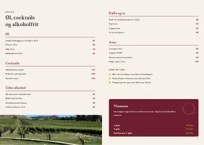 Side 6–7 af Vin- og drikkekort for restaurant – 8 sider