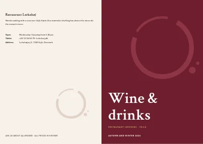 Copertina di Wine and drinks list for a restaurant – 8 pages