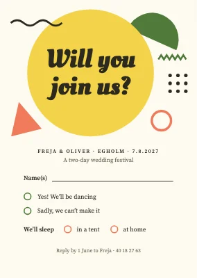 RSVP card — Memphis-style festival wedding