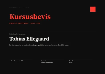 Kursusbevis — kreativ skrivning