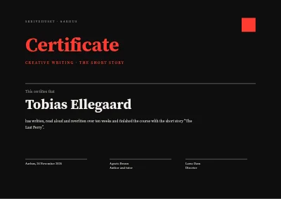 Course certificate — creative writing