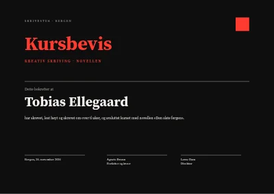 Kursbevis — kreativ skriving