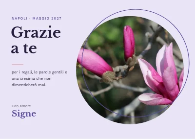 Biglietto di ringraziamento per la cresima — cerchio di magnolie