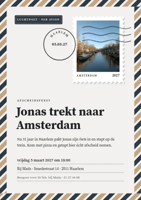 Afscheidsfeest — luchtpost naar Amsterdam