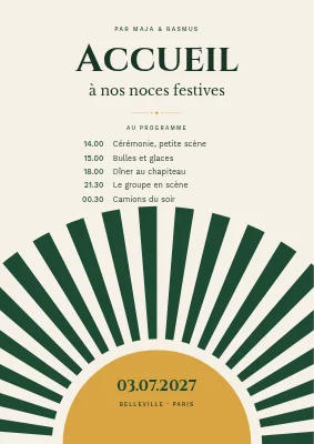 Panneau de bienvenue — mariage festival soleil rayonnant