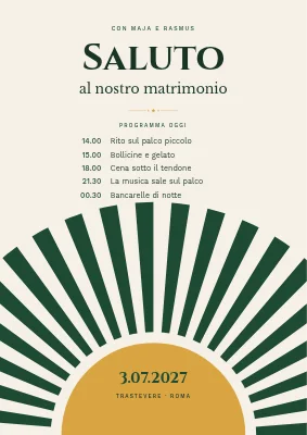Cartello di benvenuto — matrimonio in stile festival con raggi di sole