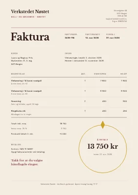 Faktura — smykkeverksted
