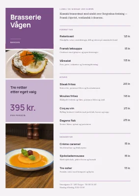 Brasserie — lunsj- og middagsmeny