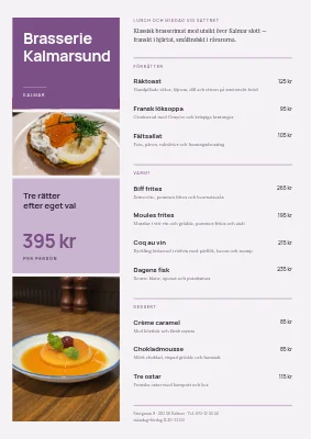 Brasserie — lunch- och middagsmeny