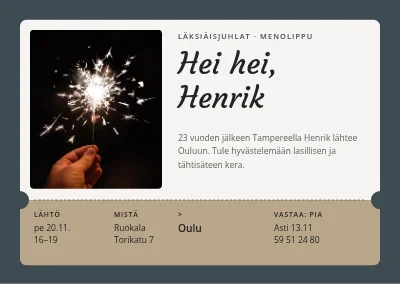 Läksiäisjuhlat — menolippu