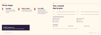 Seiten 10–11 von Volunteer recruitment booklet for an association – 12 pages