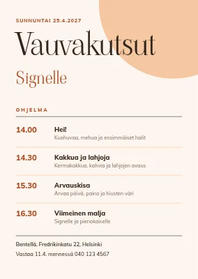 Vauvakutsut — iltapäivän ohjelma