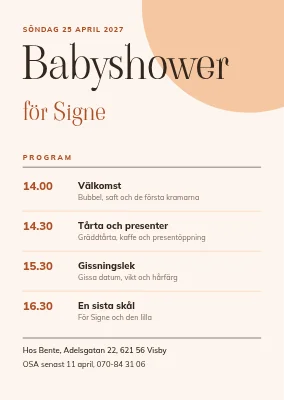 Babyshower — eftermiddagens program