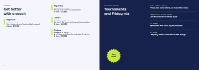 Pages 8–9 of Brochure for a padel centre – 12 pages