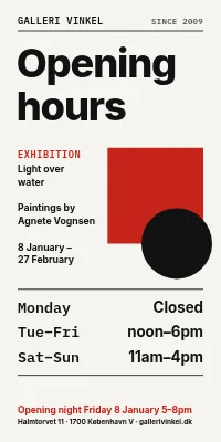 Door poster for a gallery — opening hours