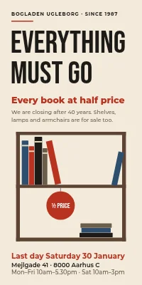 Door poster for a bookshop — closing-down sale, it all must go