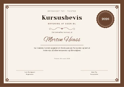 Kursusbevis — ølbrygning