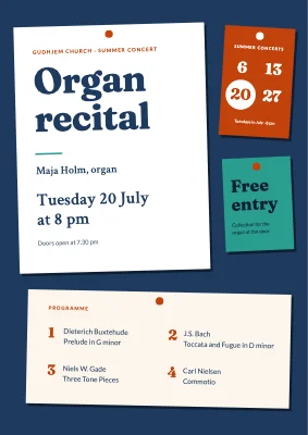 Organ recital in Gudhjem — notice board