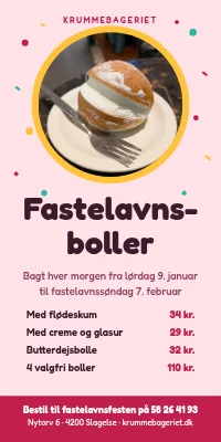 Dørplakat til bageri — fastelavnsboller