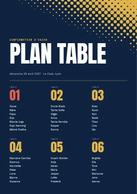 Confirmation — plan de table sportif avec points de trame