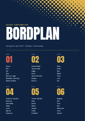 Konfirmasjon — sporty bordkart med rasterpunkter
