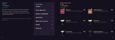 Pages 2–3 of Cocktail menu for a bar – 12 pages