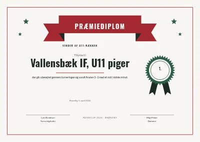 Præmiediplom — fodboldturnering