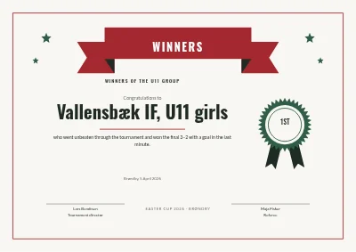 Award certificate — football tournament