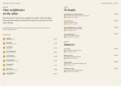 Seiten 2–3 von Menu booklet for a restaurant – 8 pages
