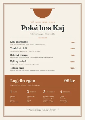 Poké bar — meny med husets bowler