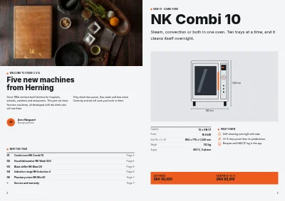 Pages 2–3 of Trade fair new-products brochure for a kitchen equipment maker – 8 pages