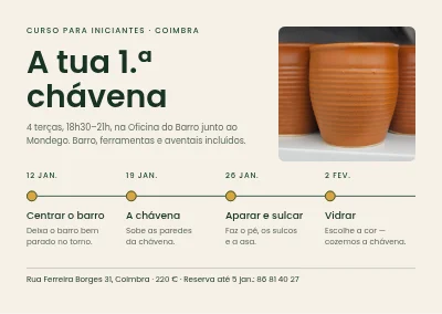 Curso de roda de oleiro — quatro noites
