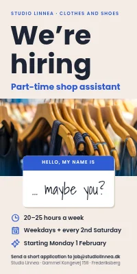 Door poster for a clothes shop — part-time shop assistant wanted