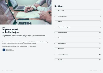 Side 2–3 af Virksomhedsprofil for rådgivende ingeniørfirma – 32 sider
