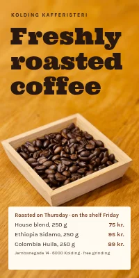 Door poster for a coffee roaster — freshly roasted every week