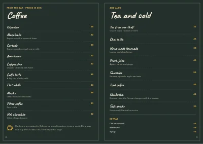 Pages 2–3 of Menu for a café – 8 pages