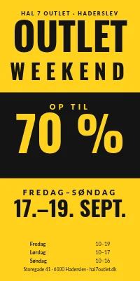 Dørplakat til outlet — outlet-weekend med op til 70 %