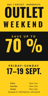 Door poster for an outlet — outlet weekend, up to 70 % off