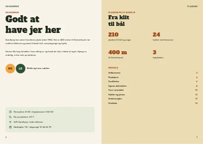 Side 2–3 af Velkomsthæfte for campingplads – 16 sider